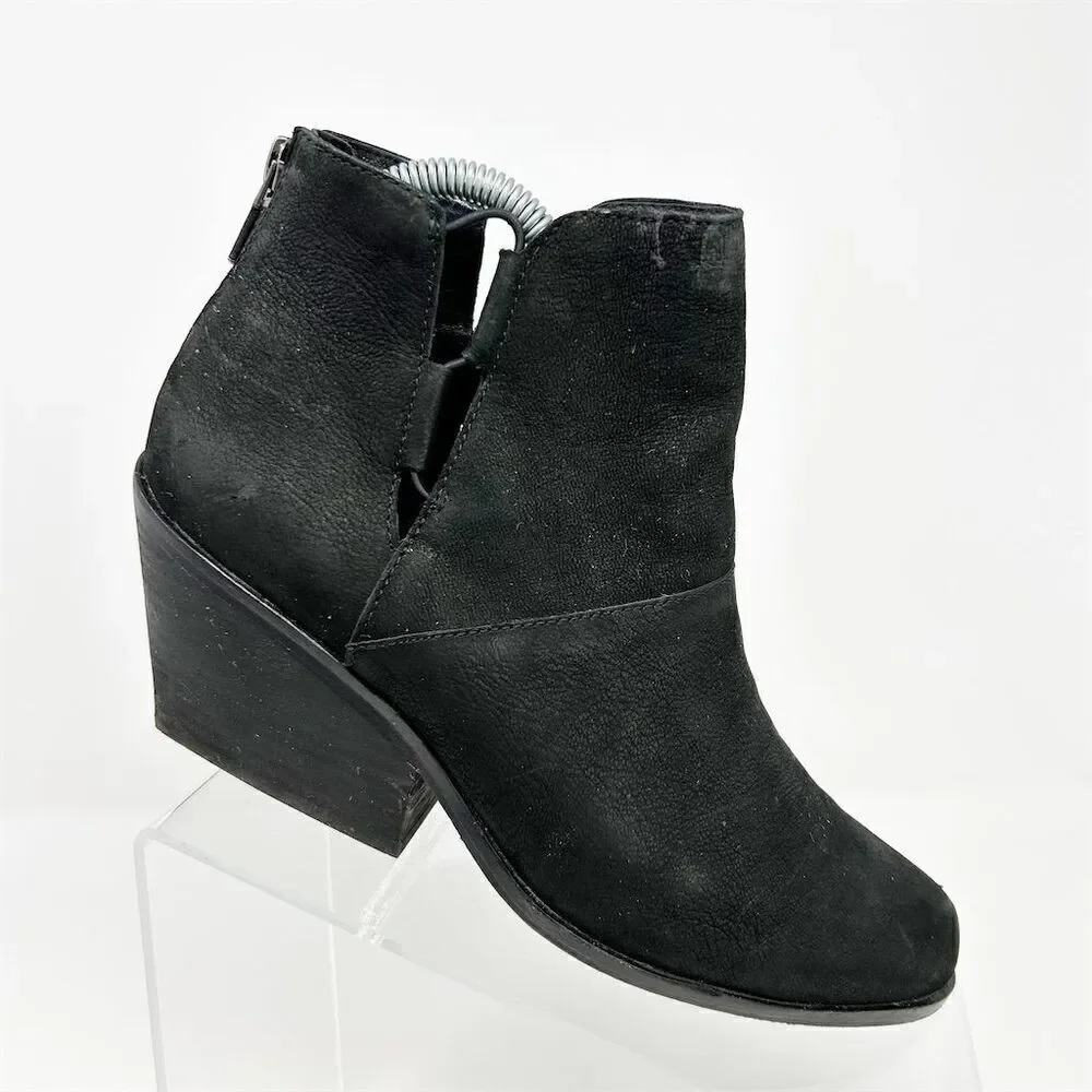 Eileen Fisher Black Leather Ankle Booties Size 7.5 Casual Back Zip Closure